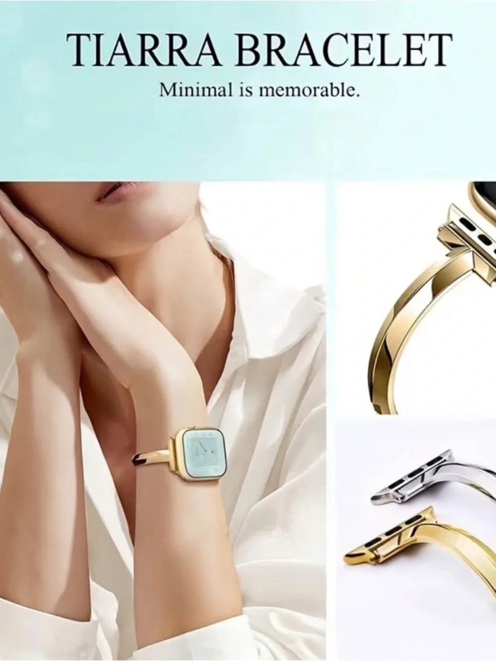 1-Tiarra Bracelet Rose Gold Polished Metal Smartwatch Band (NOT APPLE BRAND)
